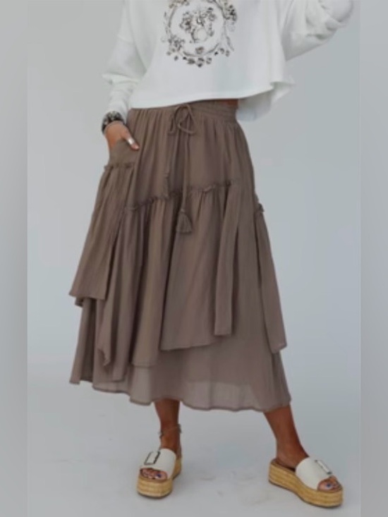 Three Bird Nest Dresses & Skirts - Three Bird Nest Boho Flowy Brown Tiered Maxi Skirt